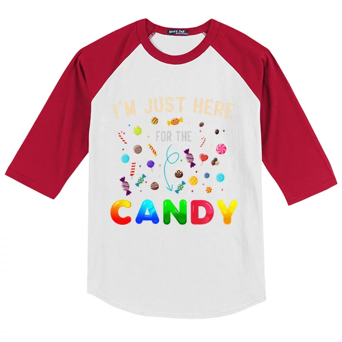 Im Just Here For The Candy Funny Halloween Candy Party Kids Colorblock Raglan Jersey