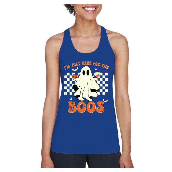 IM Just Here For The Boos Ghost Retro Groovy Halloween Women's Racerback Tank