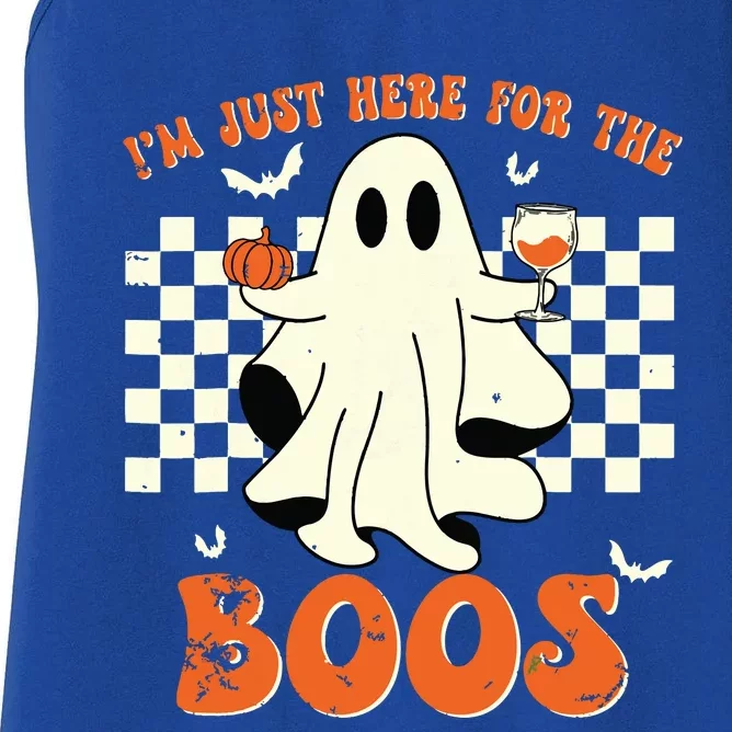 IM Just Here For The Boos Ghost Retro Groovy Halloween Women's Racerback Tank