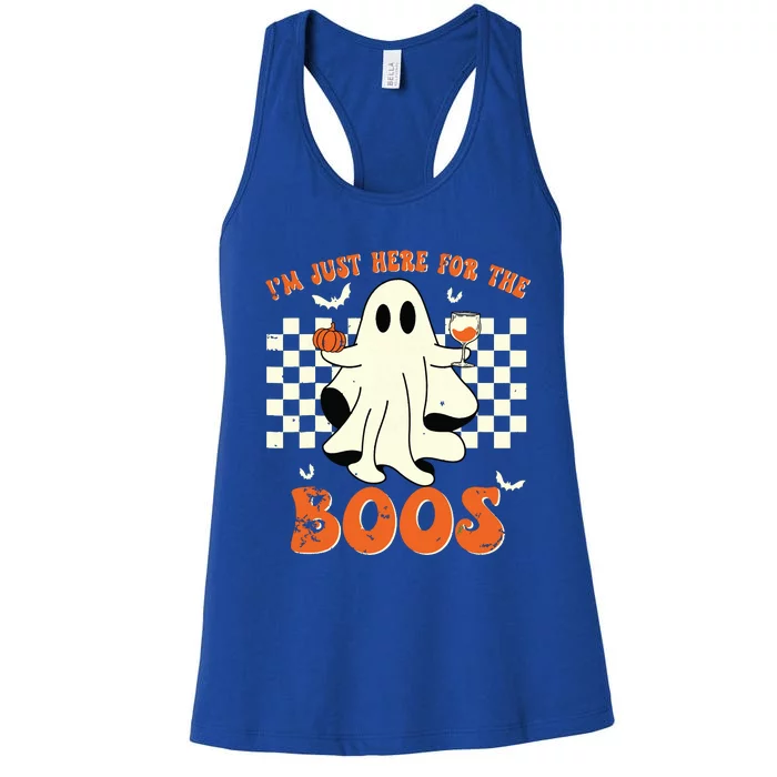 IM Just Here For The Boos Ghost Retro Groovy Halloween Women's Racerback Tank