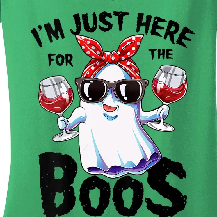 IM Just Here For The Boos Funny Halloween Ghost Cute Women Women's V-Neck T-Shirt