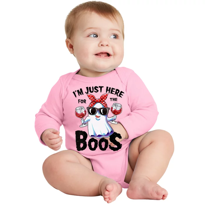 IM Just Here For The Boos Funny Halloween Ghost Cute Women Baby Long Sleeve Bodysuit