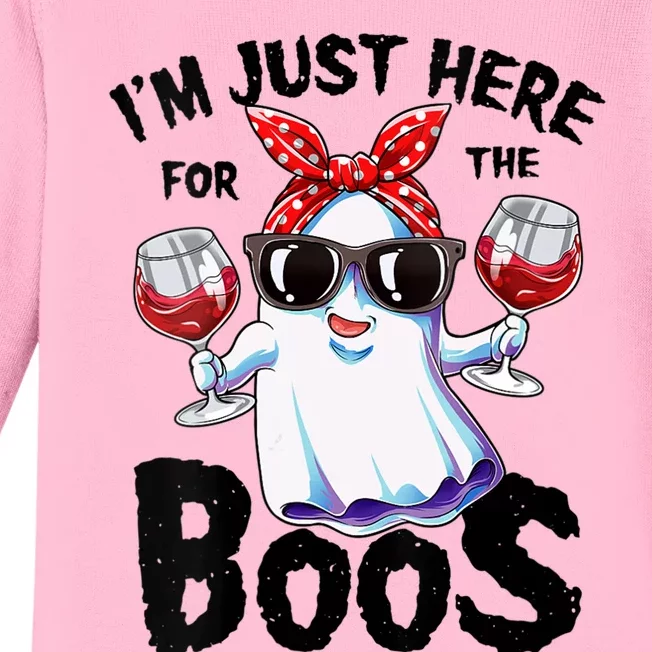 IM Just Here For The Boos Funny Halloween Ghost Cute Women Baby Long Sleeve Bodysuit