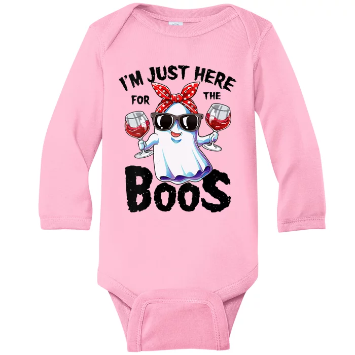 IM Just Here For The Boos Funny Halloween Ghost Cute Women Baby Long Sleeve Bodysuit