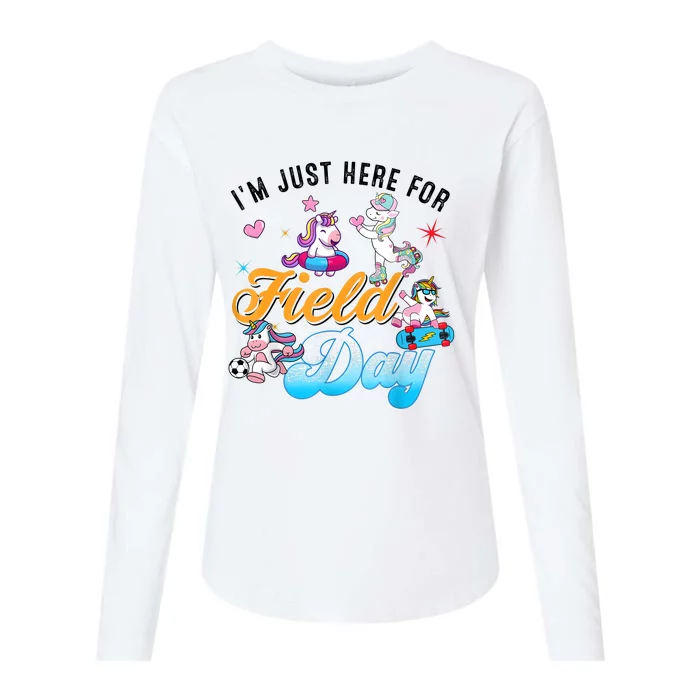 Im Just Here For Field Day Magical Unicorn Playing Sport Womens Cotton Relaxed Long Sleeve T-Shirt