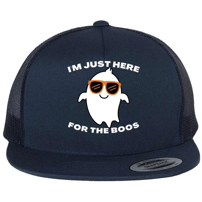 Im Just Here For The Boos Ghost Funny Halloween Flat Bill Trucker Hat