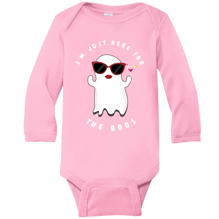 IM Just Here For The Boos Women Funny Halloween Ghost Baby Long Sleeve Bodysuit