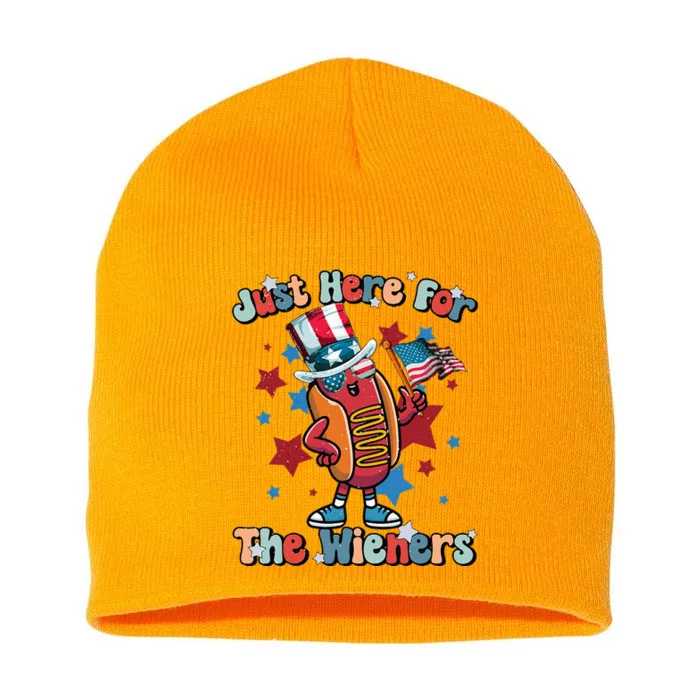 Im Just Here For The Wieners Hot Dog 4Th Of July Short Acrylic Beanie