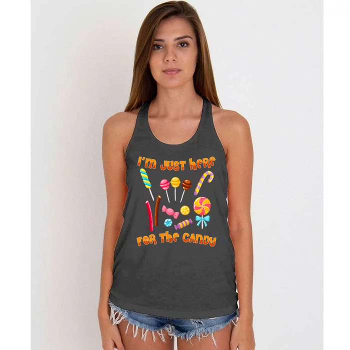 IM Just Here For The Candy Funny Halloween Costume Women's Knotted Racerback Tank