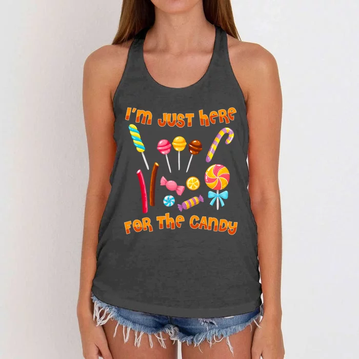 IM Just Here For The Candy Funny Halloween Costume Women's Knotted Racerback Tank