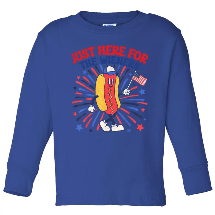 IM Just Here For The Wieners 4th Of July Funny Hot Dog Gift Toddler Long Sleeve Shirt