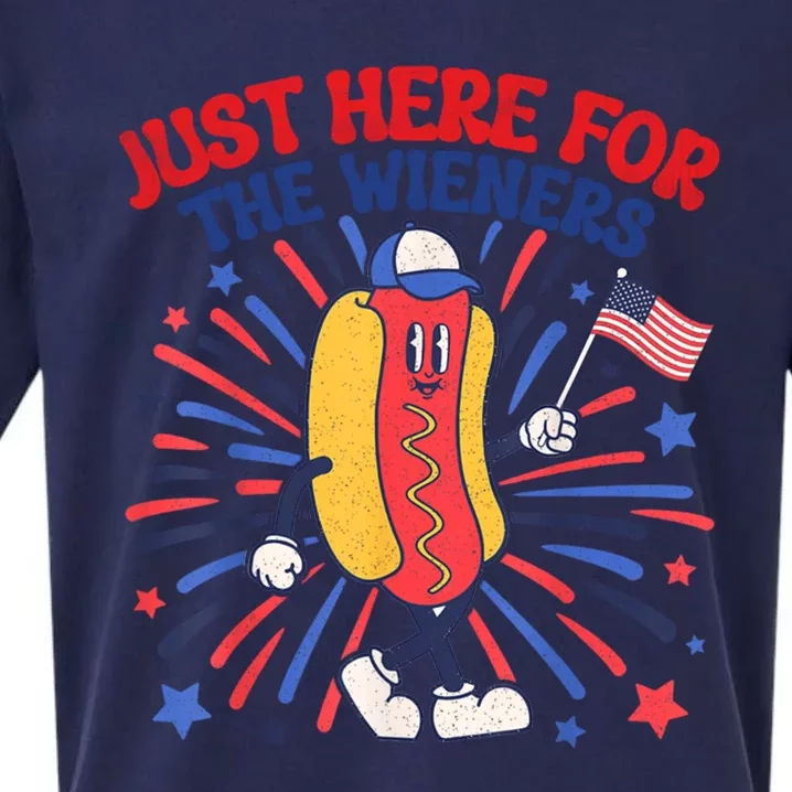 IM Just Here For The Wieners 4th Of July Funny Hot Dog Gift Sueded Cloud Jersey T-Shirt