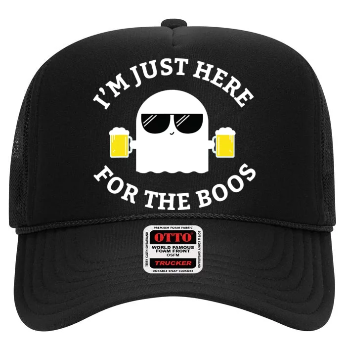 Im Just Here For The Boos Funny Halloween Beer High Crown Mesh Trucker Hat