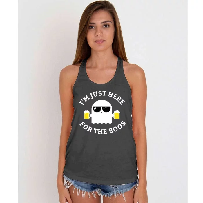 Im Just Here For The Boos Funny Halloween Beer Women's Knotted Racerback Tank