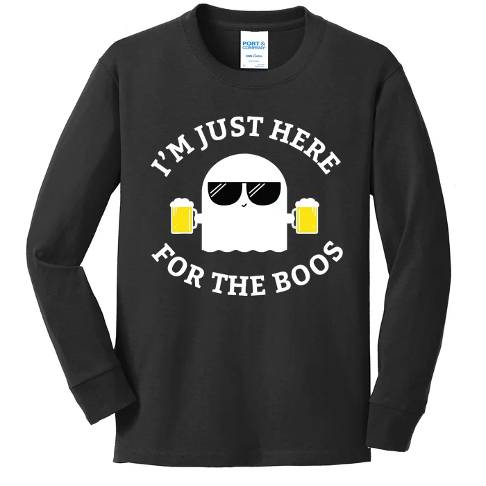 Im Just Here For The Boos Funny Halloween Beer Kids Long Sleeve Shirt