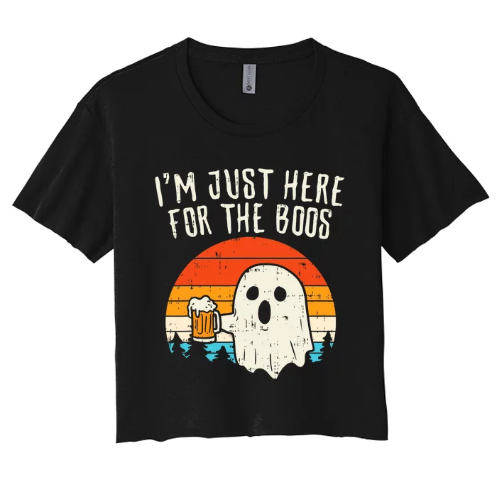 Im Just Here For The Boos Retro Ghost Beer Halloween Costume Women's Crop Top Tee