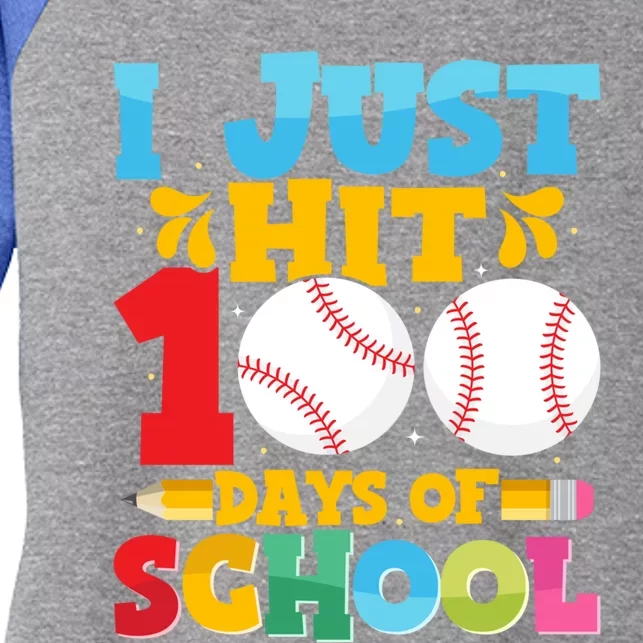 I Just Hit 100 Days Of School Baseball 100th Day Cute Gift Women's Tri-Blend 3/4-Sleeve Raglan Shirt