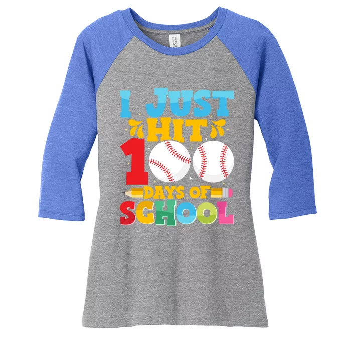 I Just Hit 100 Days Of School Baseball 100th Day Cute Gift Women's Tri-Blend 3/4-Sleeve Raglan Shirt