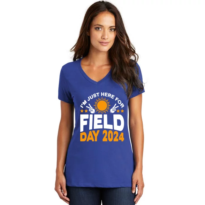 IM Just Here For Field Day 2024 For Teacher Field Day Great Gift Women's V-Neck T-Shirt