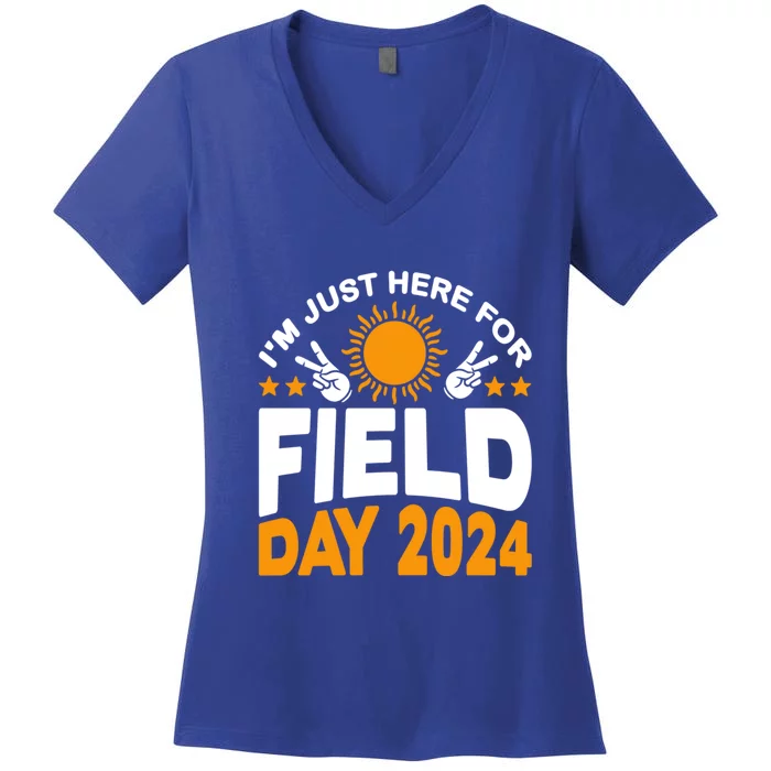 IM Just Here For Field Day 2024 For Teacher Field Day Great Gift Women's V-Neck T-Shirt