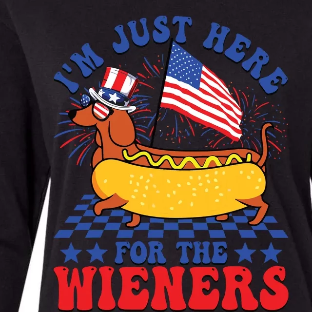 Im Just Here For Wieners Dachshund Dog Hotdog 4th Of July Womens Cotton Relaxed Long Sleeve T-Shirt