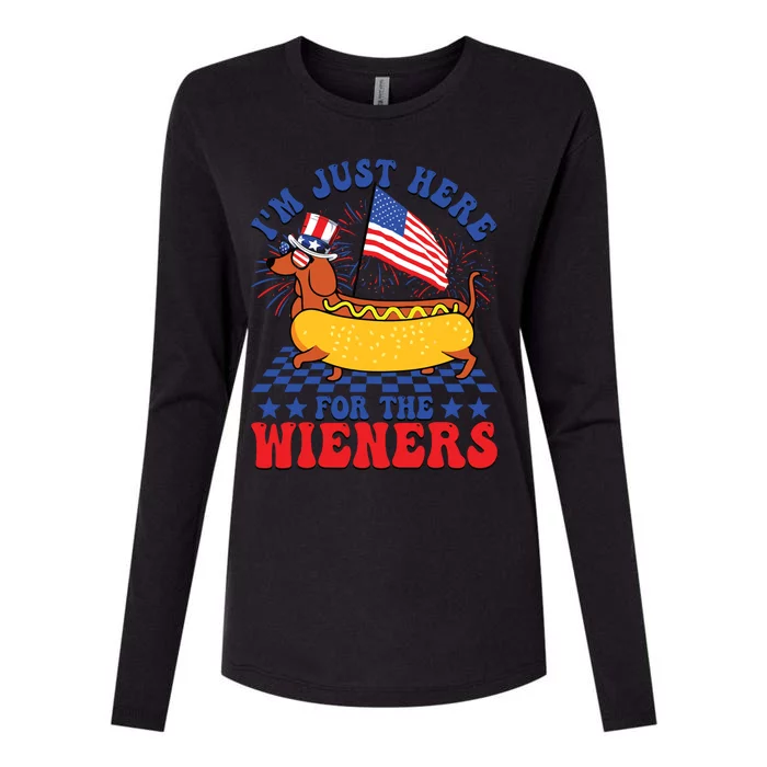 Im Just Here For Wieners Dachshund Dog Hotdog 4th Of July Womens Cotton Relaxed Long Sleeve T-Shirt