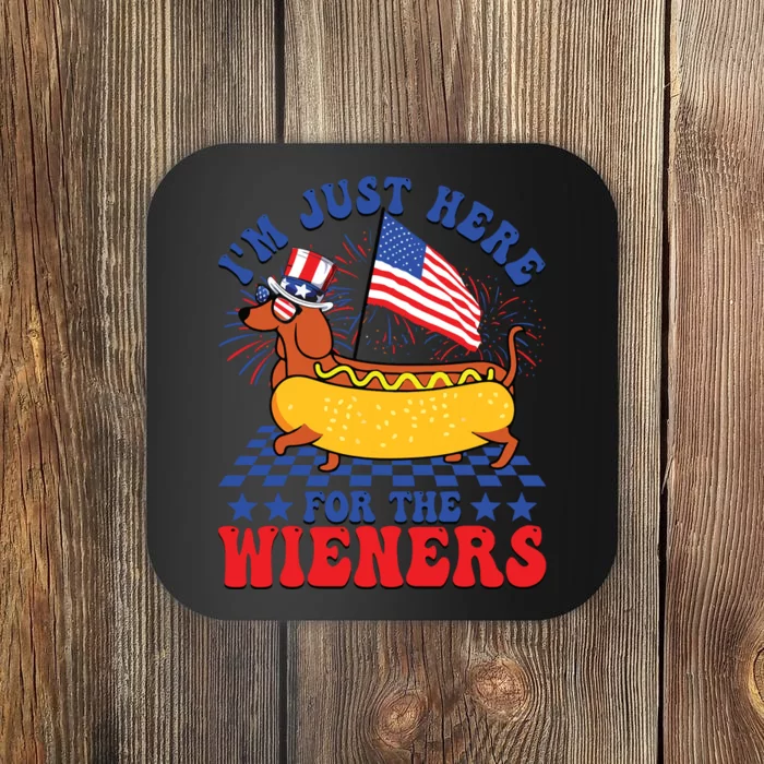 Im Just Here For Wieners Dachshund Dog Hotdog 4th Of July Coaster