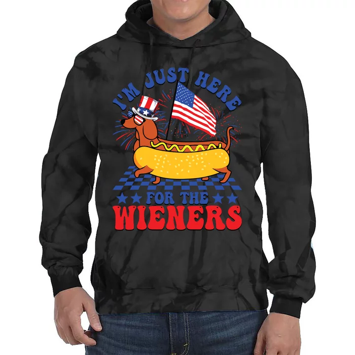 Im Just Here For Wieners Dachshund Dog Hotdog 4th Of July Tie Dye Hoodie