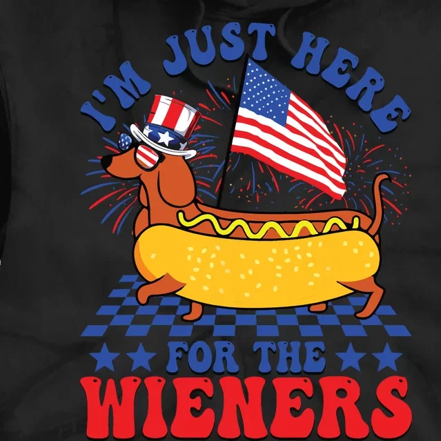 Im Just Here For Wieners Dachshund Dog Hotdog 4th Of July Tie Dye Hoodie