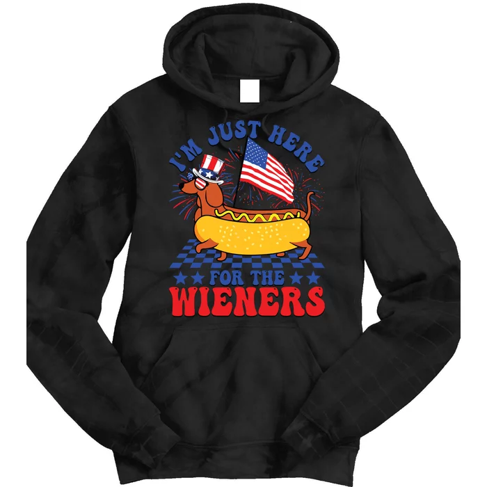 Im Just Here For Wieners Dachshund Dog Hotdog 4th Of July Tie Dye Hoodie