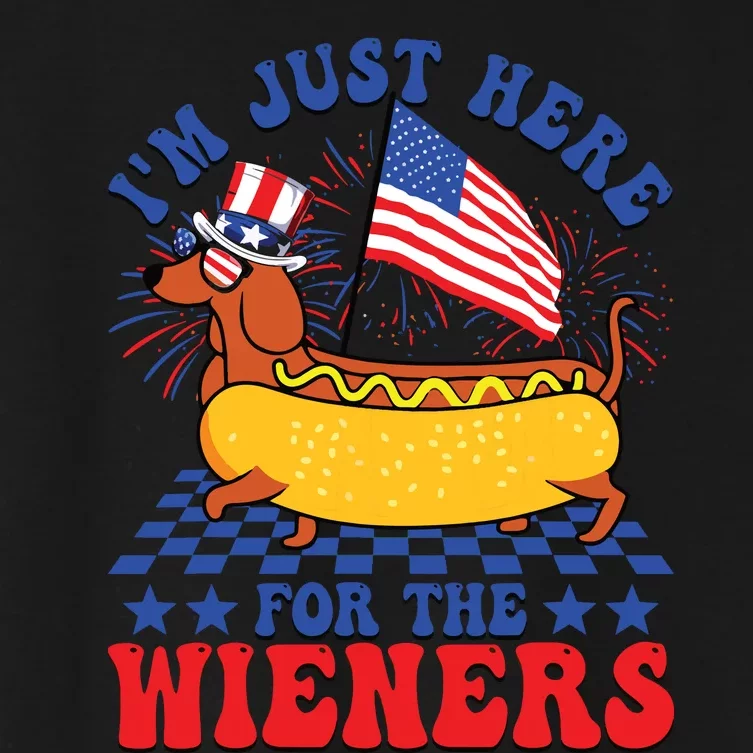 Im Just Here For Wieners Dachshund Dog Hotdog 4th Of July Women's Crop Top Tee