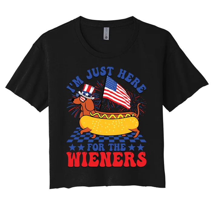 Im Just Here For Wieners Dachshund Dog Hotdog 4th Of July Women's Crop Top Tee