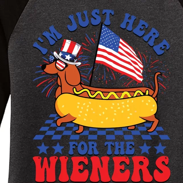 Im Just Here For Wieners Dachshund Dog Hotdog 4th Of July Women's Tri-Blend 3/4-Sleeve Raglan Shirt