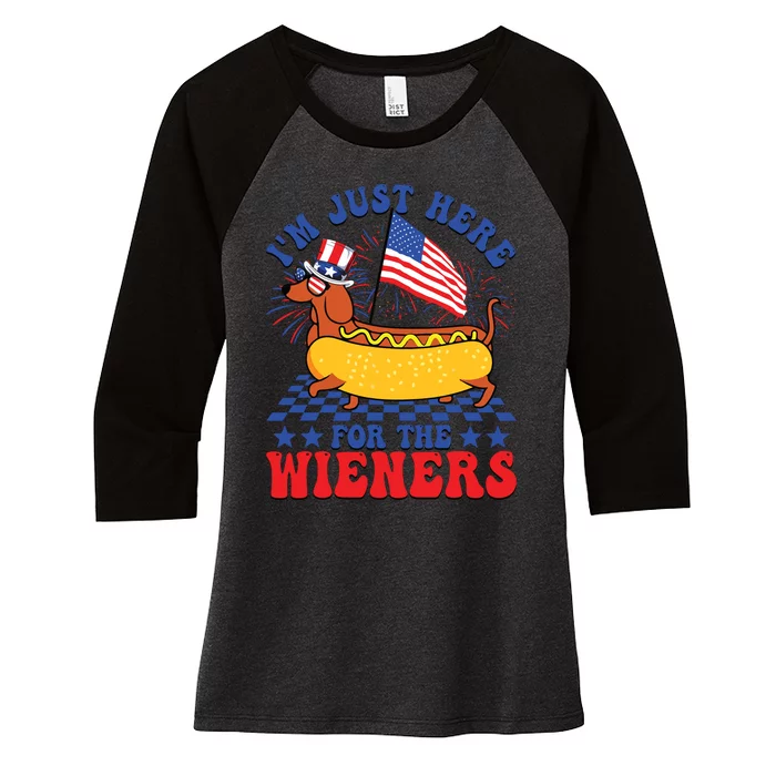 Im Just Here For Wieners Dachshund Dog Hotdog 4th Of July Women's Tri-Blend 3/4-Sleeve Raglan Shirt