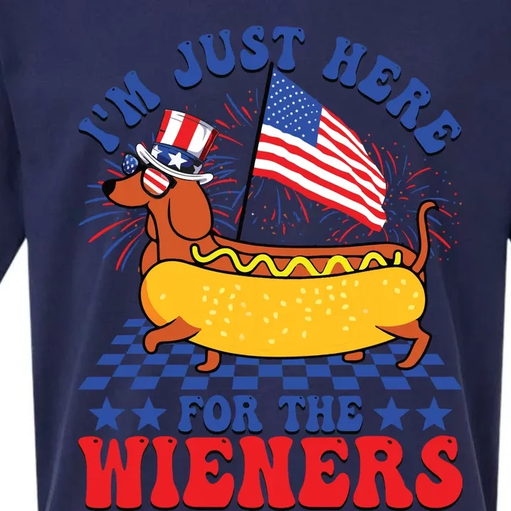 Im Just Here For Wieners Dachshund Dog Hotdog 4th Of July Sueded Cloud Jersey T-Shirt