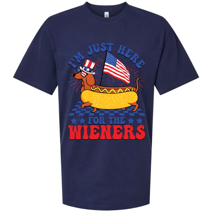 Im Just Here For Wieners Dachshund Dog Hotdog 4th Of July Sueded Cloud Jersey T-Shirt