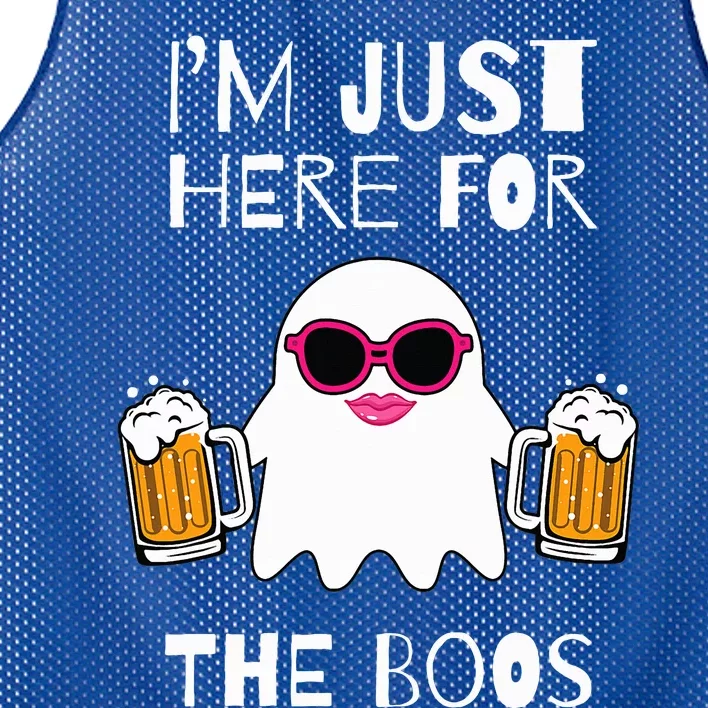 Im Just Here for the Boos Gifts Halloween Ghost Funny Woman Mesh Reversible Basketball Jersey Tank