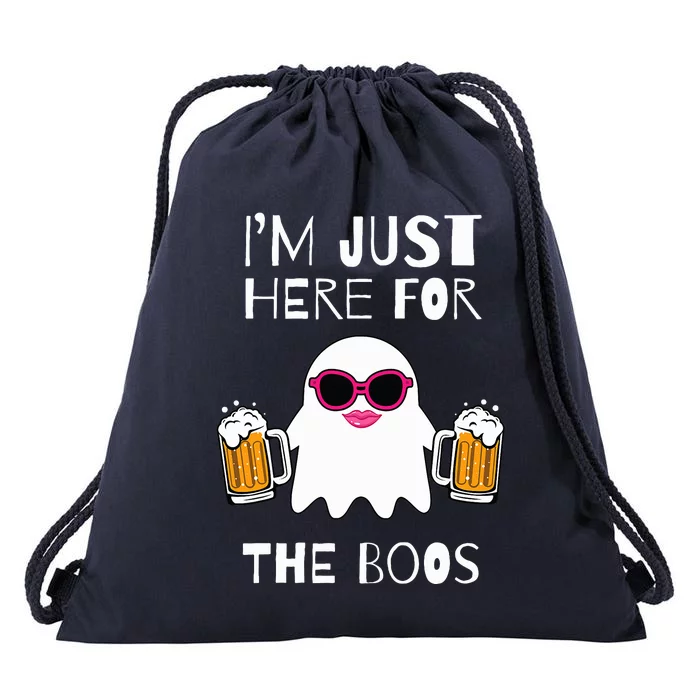 Im Just Here for the Boos Gifts Halloween Ghost Funny Woman Drawstring Bag