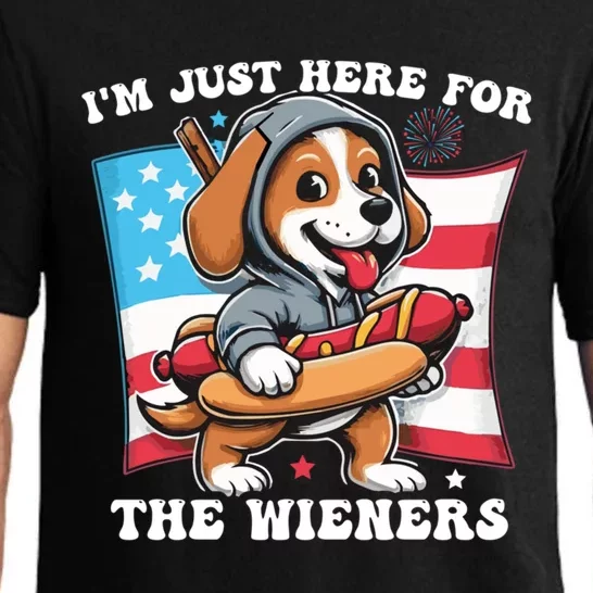 IM Just Here For The Wieners Funny 4th Of July Hot Dog Gift Pajama Set