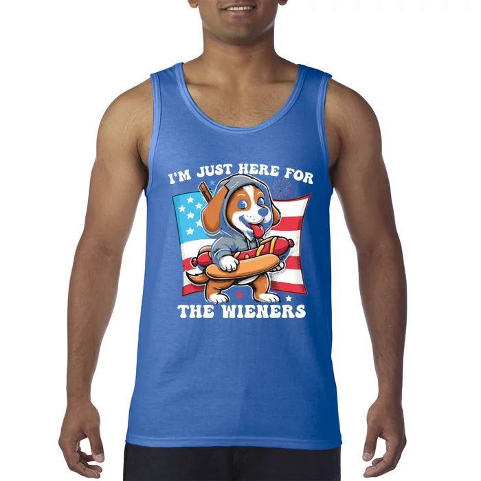 IM Just Here For The Wieners Funny 4th Of July Hot Dog Gift Tank Top