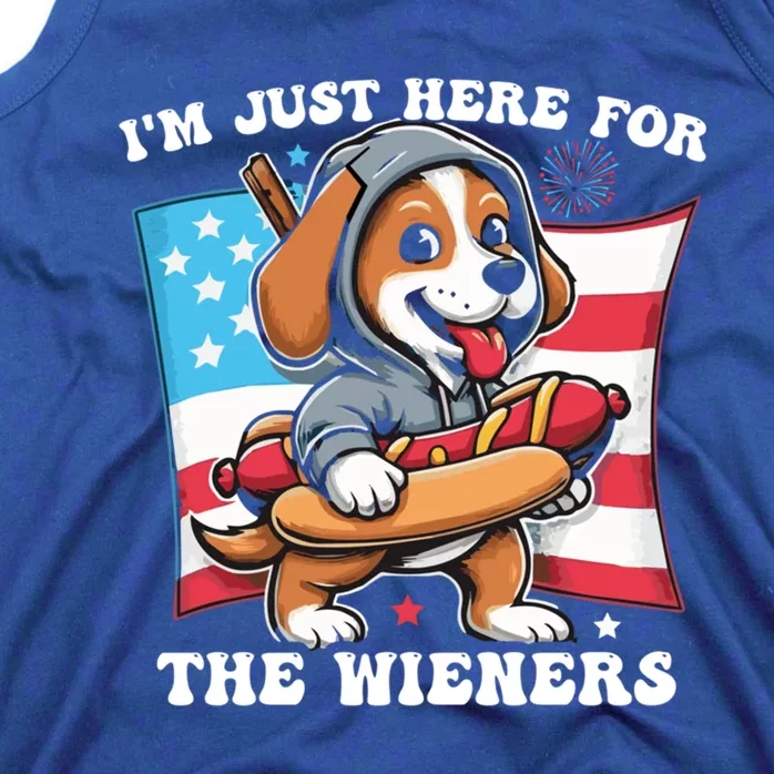 IM Just Here For The Wieners Funny 4th Of July Hot Dog Gift Tank Top