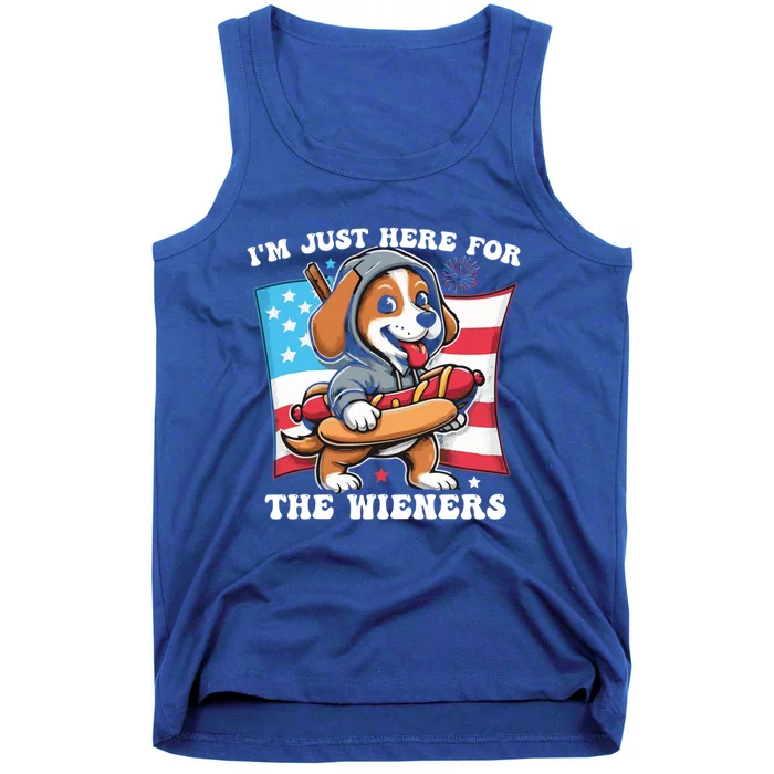 IM Just Here For The Wieners Funny 4th Of July Hot Dog Gift Tank Top