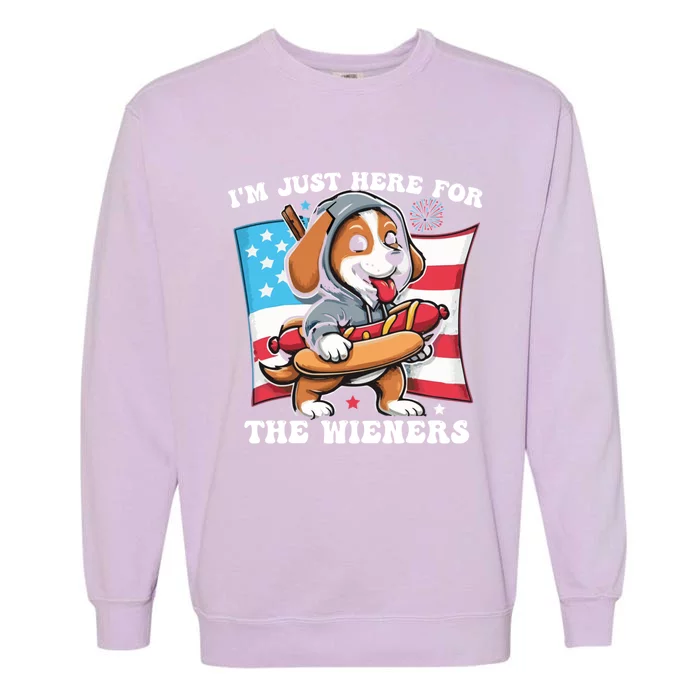 IM Just Here For The Wieners Funny 4th Of July Hot Dog Gift Garment-Dyed Sweatshirt