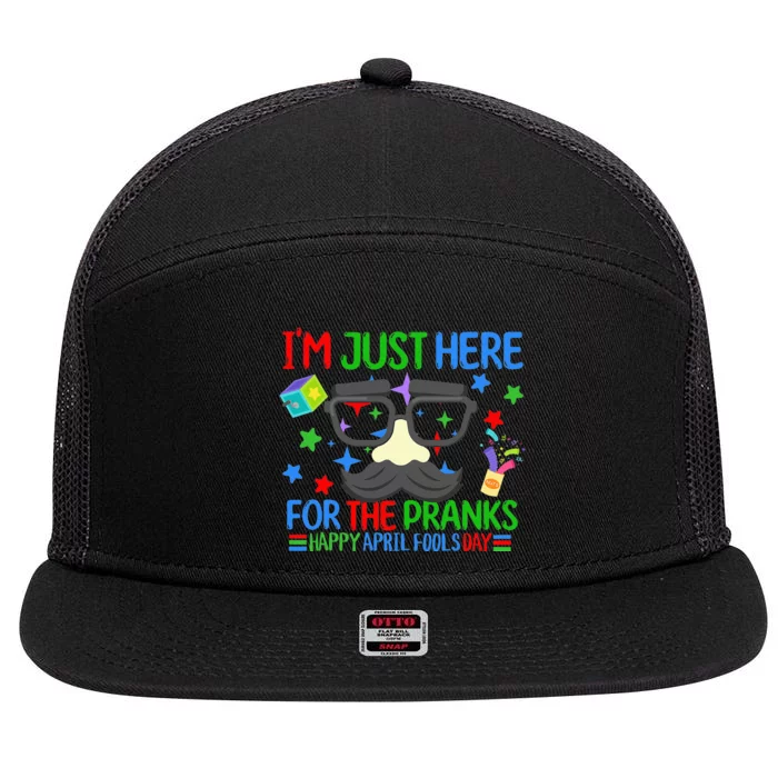 I'm Just Here for the April Fools Day Pranks Funny Prankster 7 Panel Mesh Trucker Snapback Hat