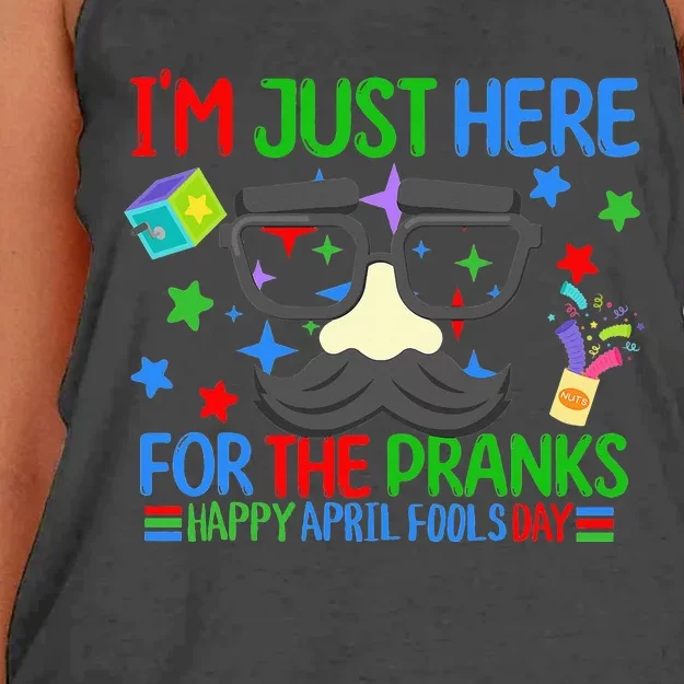 I'm Just Here for the April Fools Day Pranks Funny Prankster Women's Knotted Racerback Tank