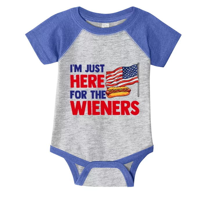 IM Just Here For The Wieners Gift Infant Baby Jersey Bodysuit