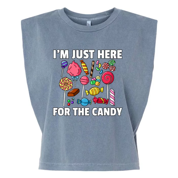 IM Just Here For The Candy Lollipop Sweets Gift Halloween Garment-Dyed Women's Muscle Tee