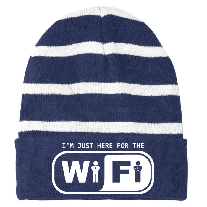 Im Just Here For The Wifi Striped Beanie with Solid Band