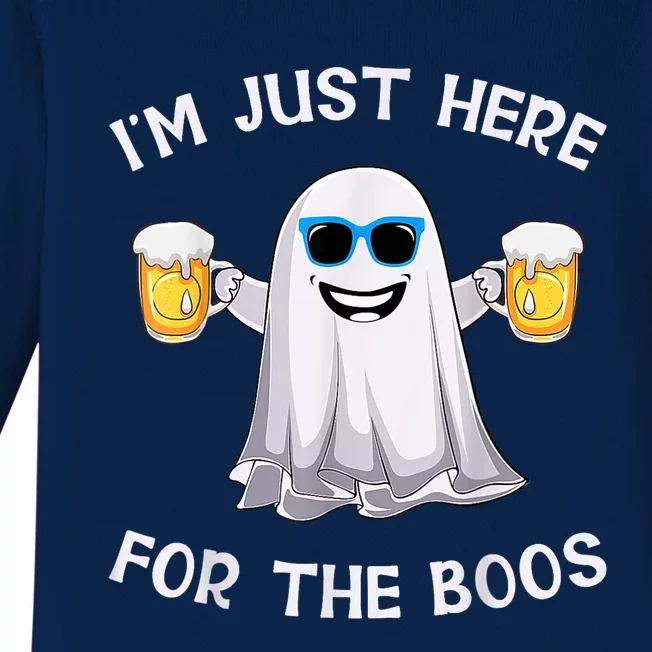 Im Just Here For The Boos Ghost Funny Halloween Beer Lover Baby Long Sleeve Bodysuit