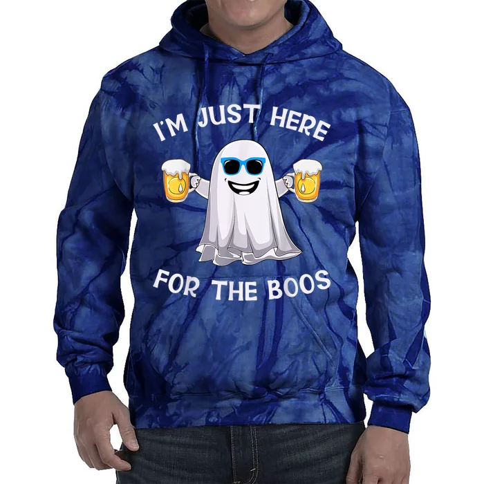 Im Just Here For The Boos Ghost Funny Halloween Beer Lover Tie Dye Hoodie